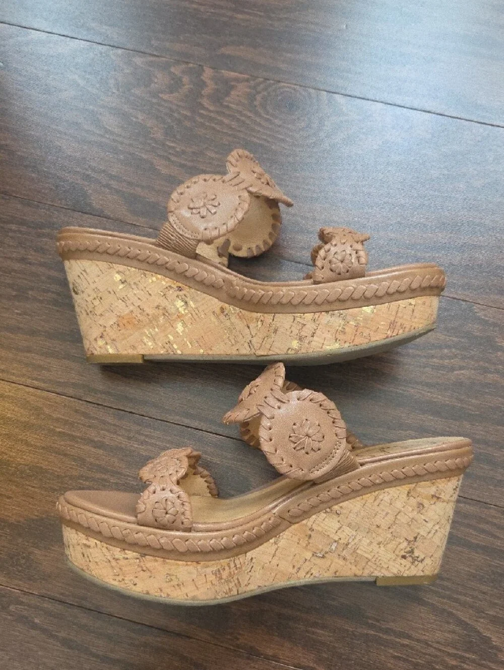 Jack Rogers Tan Leather Cutout Wedge Sandals